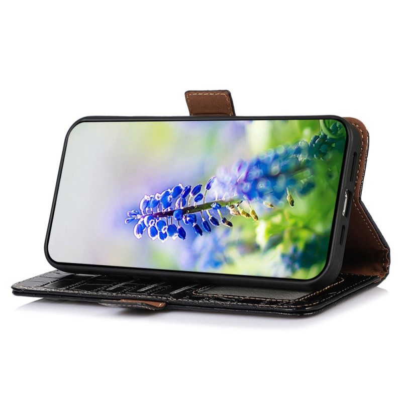 Custodia in pelle Google Pixel 7A Rfid Stile Coccodrillo