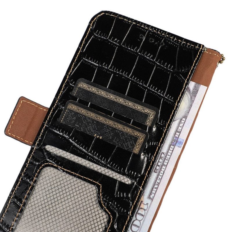 Custodia in pelle Google Pixel 7A Rfid Stile Coccodrillo