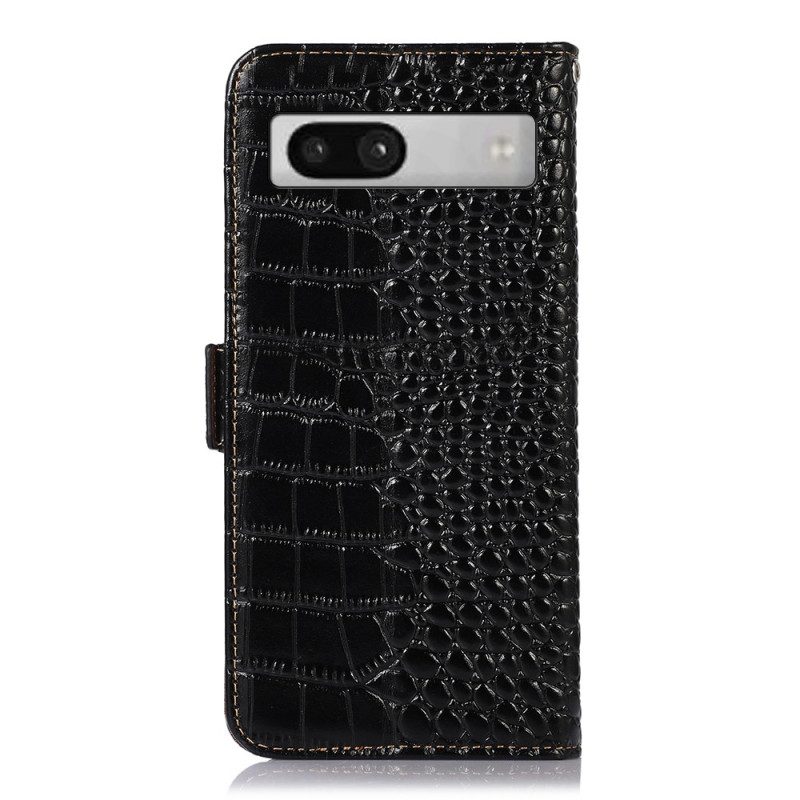 Custodia in pelle Google Pixel 7A Rfid Stile Coccodrillo