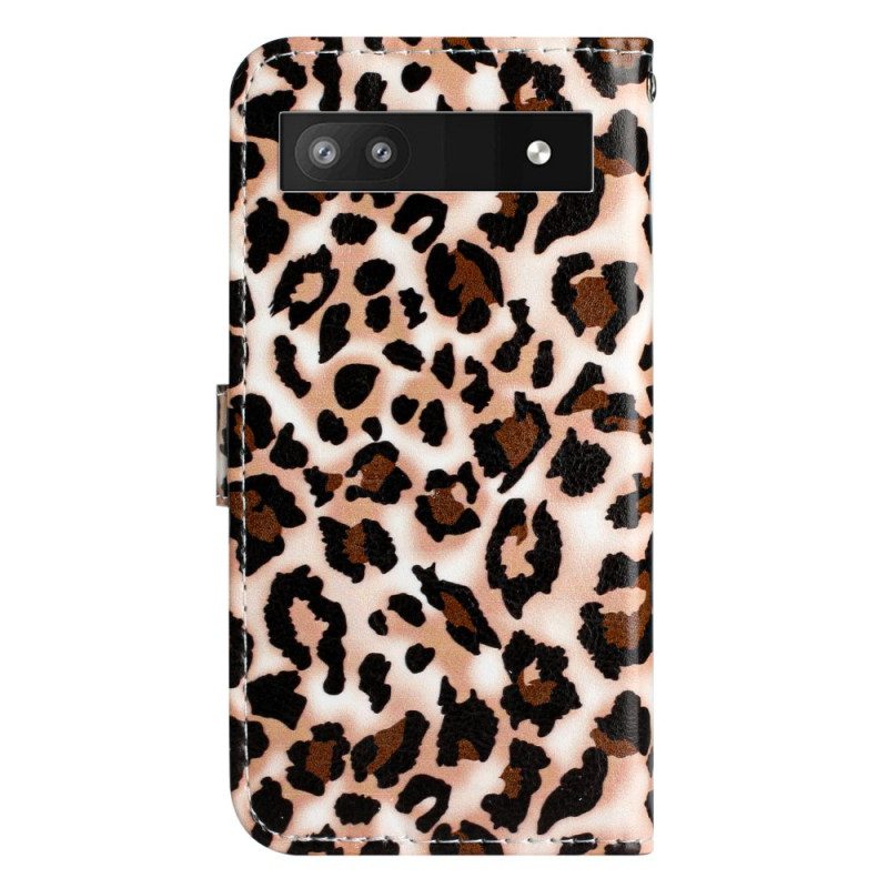 Custodia in pelle Google Pixel 7A Stampa Leopardata Con Cinturino