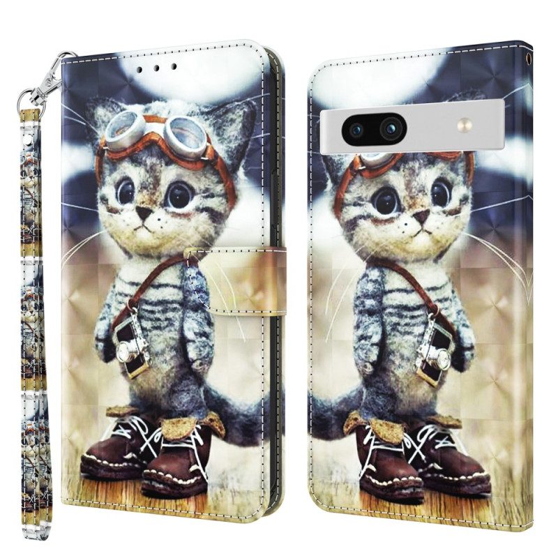 Custodia in pelle Google Pixel 7A Viaggiatore Divertente Con Cinturino
