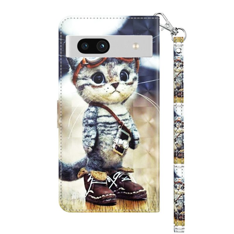 Custodia in pelle Google Pixel 7A Viaggiatore Divertente Con Cinturino