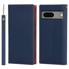 Folio Cover Google Pixel 7A Custodia in pelle Cinturino In Vera Pelle Di Litchi