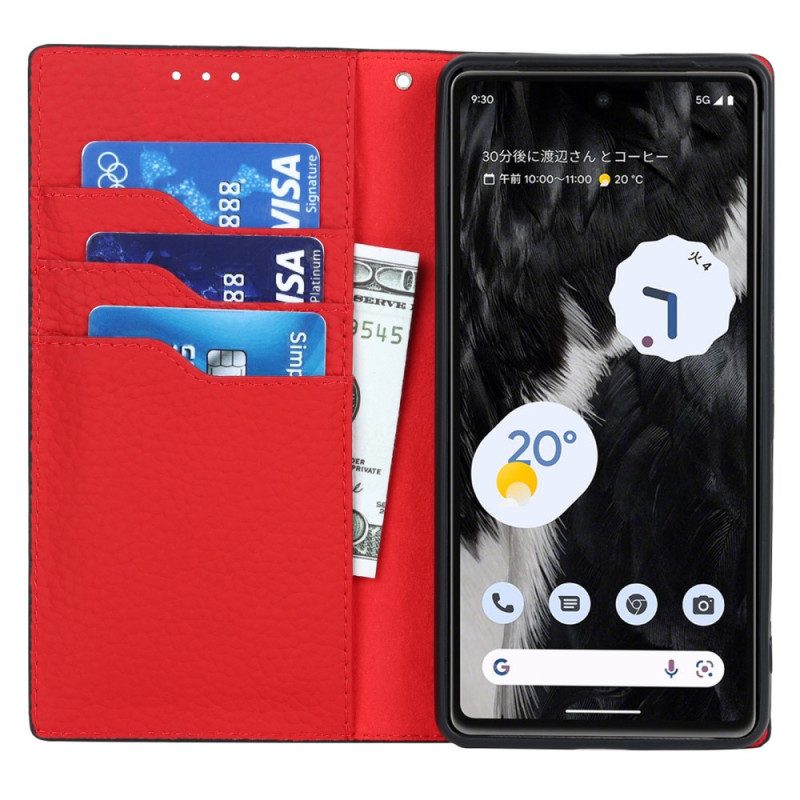 Folio Cover Google Pixel 7A Custodia in pelle Cinturino In Vera Pelle Di Litchi