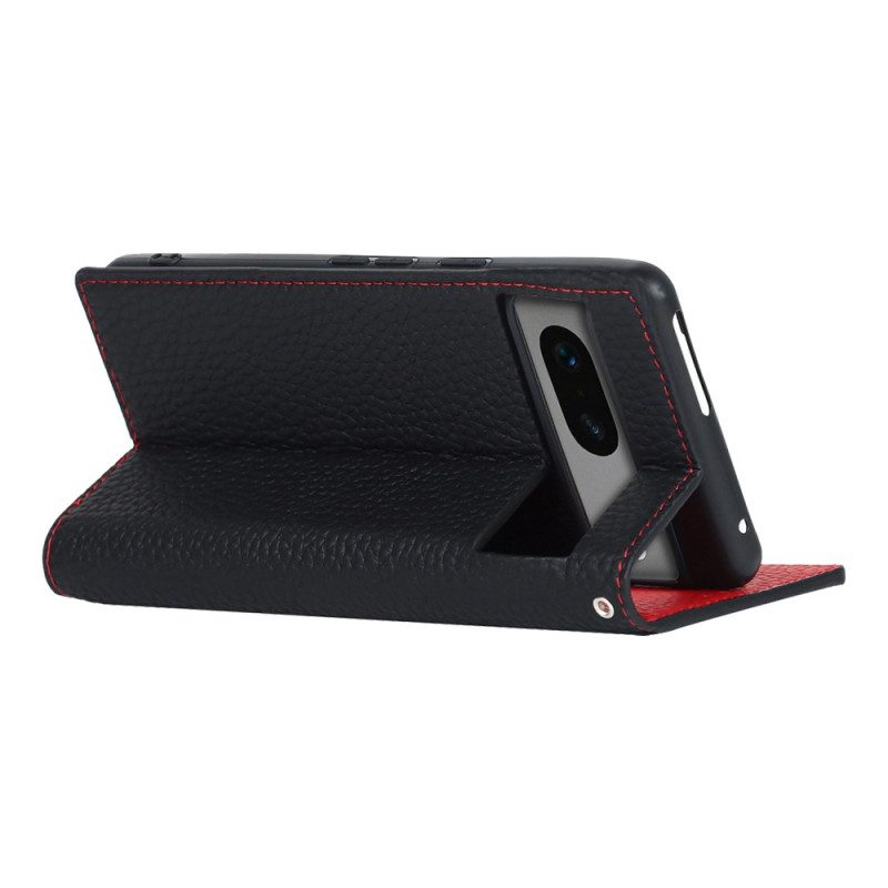 Folio Cover Google Pixel 7A Custodia in pelle Cinturino In Vera Pelle Di Litchi