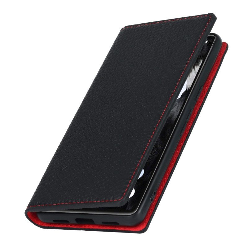 Folio Cover Google Pixel 7A Custodia in pelle Cinturino In Vera Pelle Di Litchi