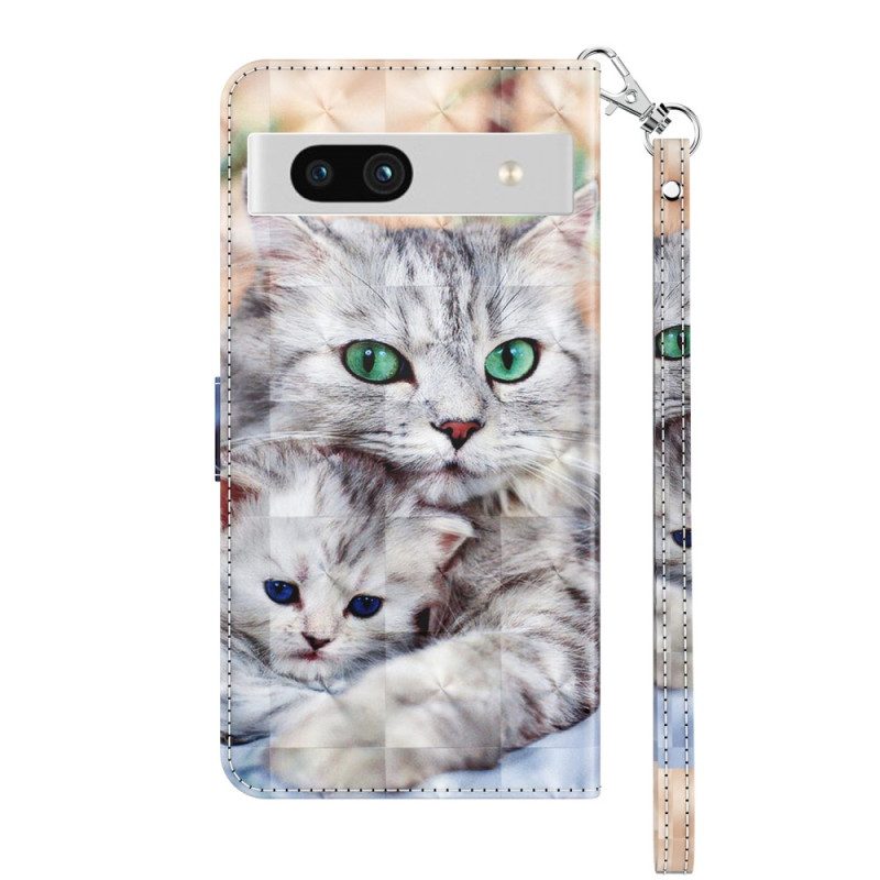 Folio Cover Google Pixel 7A Famiglia Di Gatti Strappy