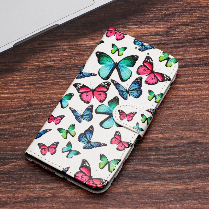 Folio Cover Google Pixel 7A Farfalle In Volo Con Cinturino