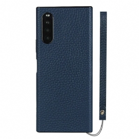 Cover Sony Xperia 10 II Vera Pelle Di Litchi Con Cinturino